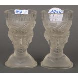 Paar Trinkgläser. Frankreich 20. Jh. Glas, mit geschliffenen Frauenbüsten, H=je 10 cm.
