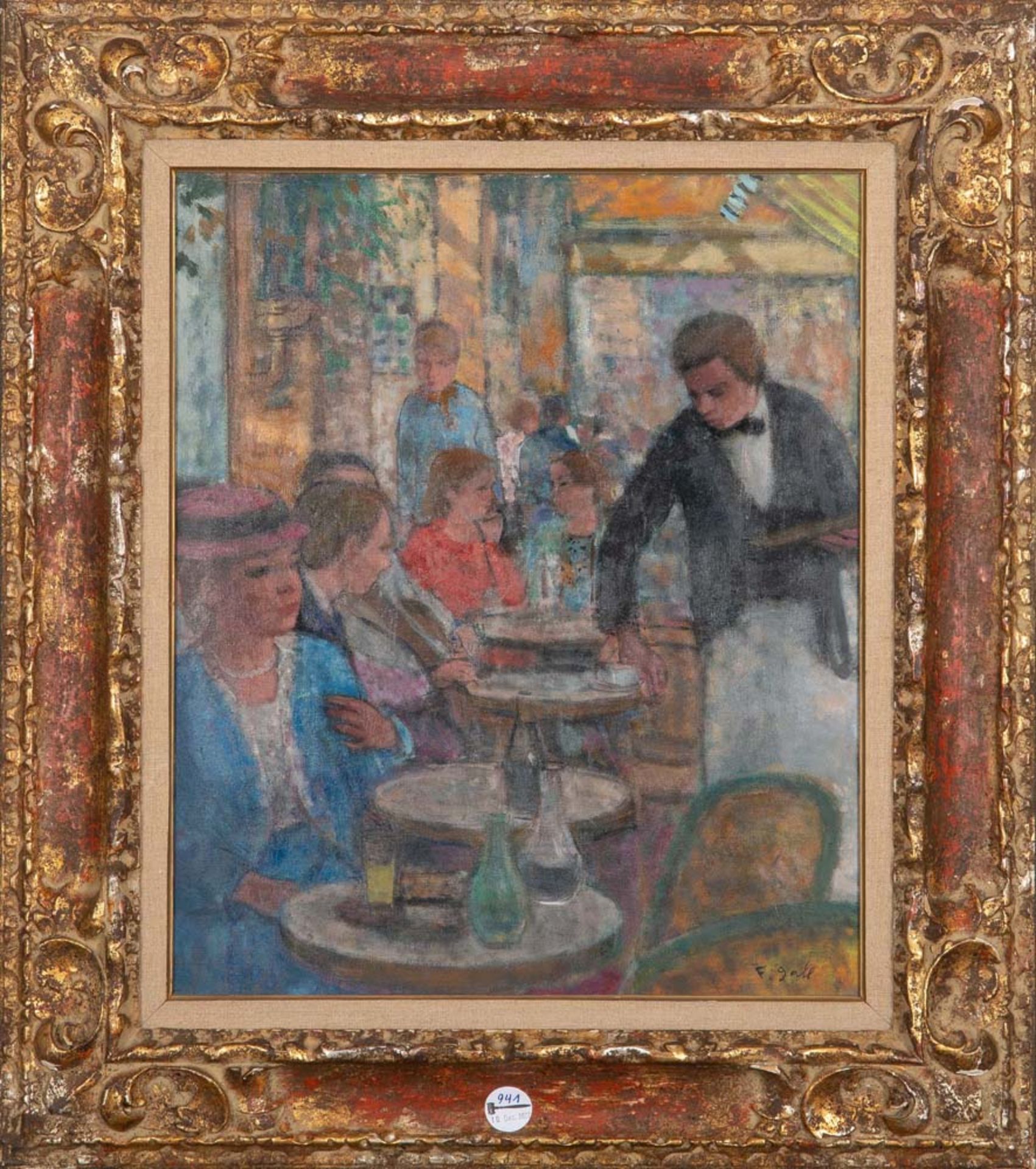 François Gall (1912-1987). Café-Szene. Öl/Lw., re./u./sign., gerahmt. 54 x 46 cm.**