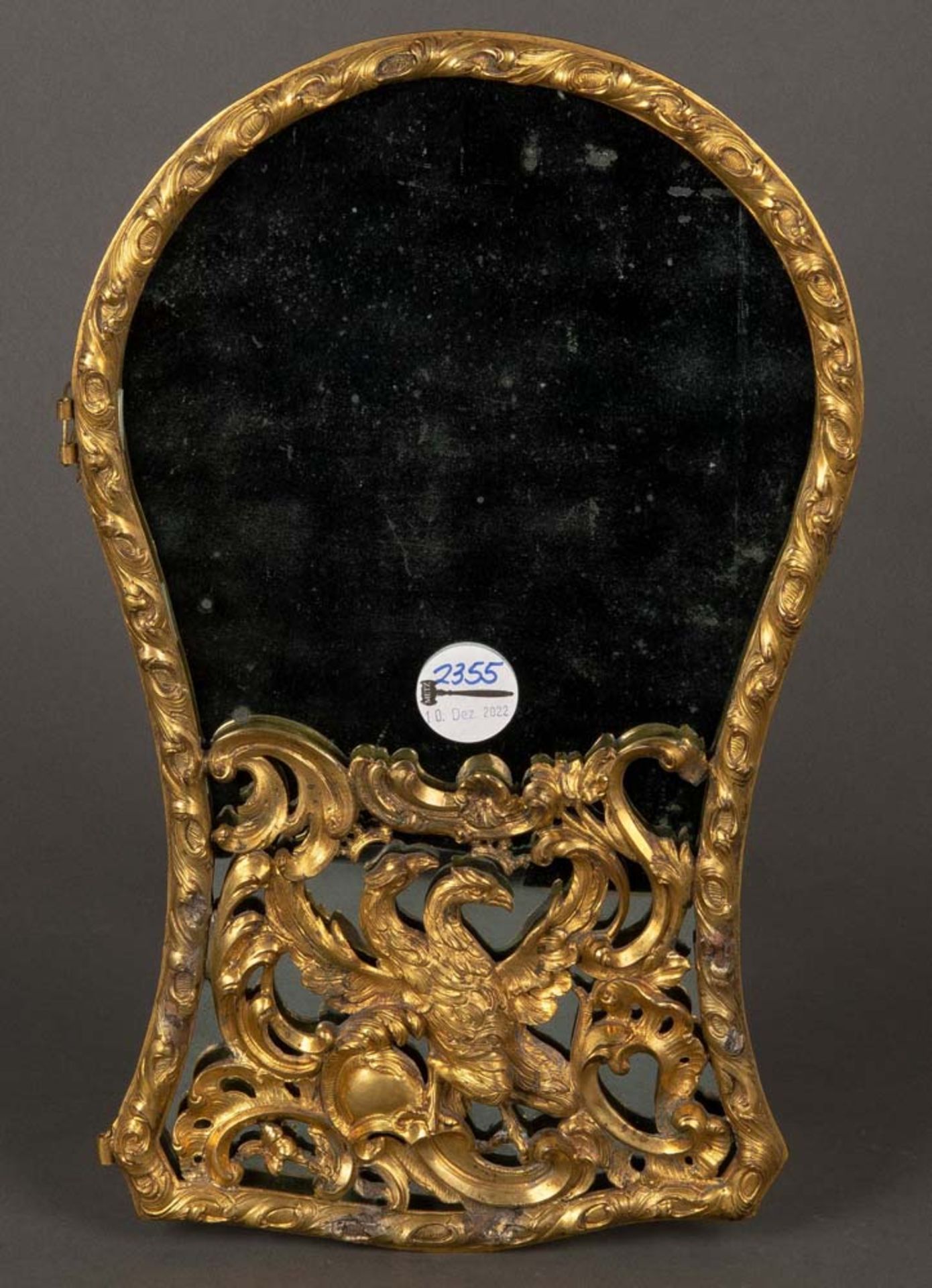 Verspiegelte Tischuhr-Tür. Frankreich 18. Jh. Feuervergoldete Bronze, H=39 cm, B=24 cm. **