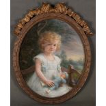 Helene Gevers (1848-1932). Kleines Mädchen mit Puppe. Ovales Pastell, li./mittig/sign., dat. 1915,