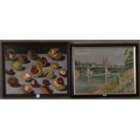 Tell Geck (1895-1986). Zwei Gemälde. Kastanien bzw. Ansicht von Basel. Öl/Malkarton, li./u./sign.,