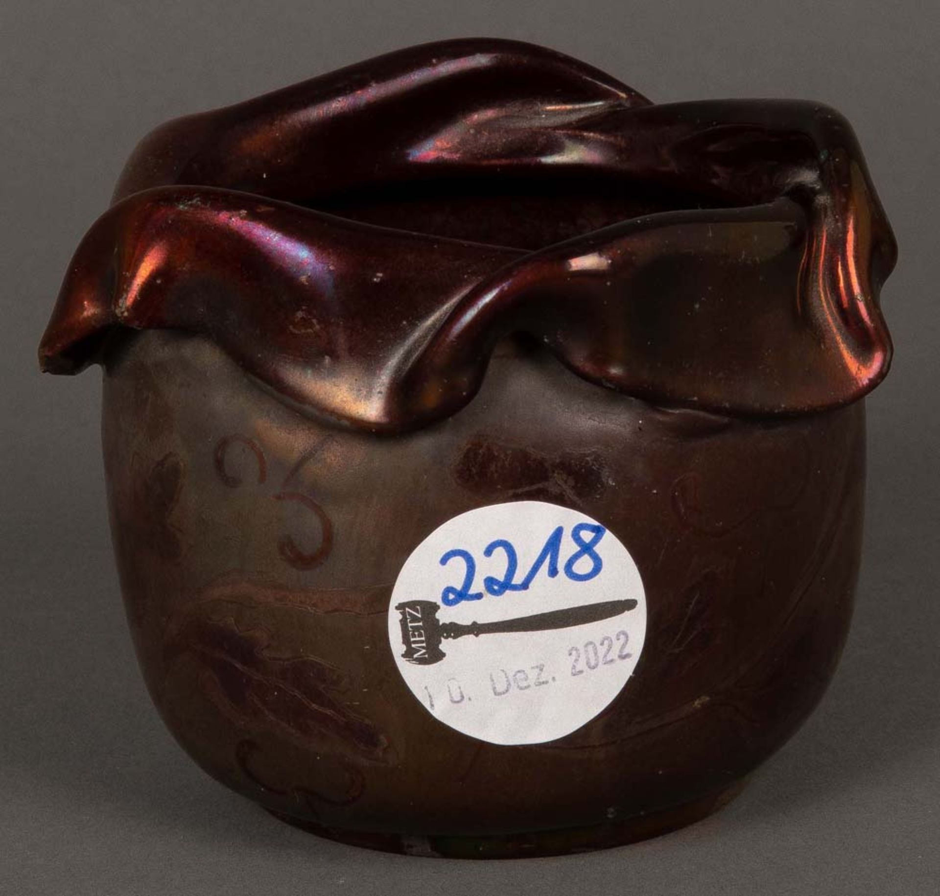 Vase. Hyères, Domenico Zumbo 20. Jh. Farbloses Glas, lüstrierend farbig überfangen, am Boden