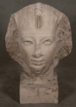Pharao-Kopf. Skulptur. Wohl Italien 20. Jh. Kalkstein, H=42 cm. (besch.) **