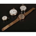 Zwei Taschenuhren. Nordpol / Zenith. Silbergehäuse; dazu Armbanduhr und Stoppuhr. (Funktion