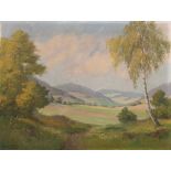 Ernst Heinrich (1896-1969). Blick auf Wiese und hügelige Landschaft. Öl/Lw., li./u./sign., 61 x 81