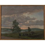 Alfred Broge (1870-1955). Landschaft mit Bäumen, im Hintergrund Gebirge. Öl/Lw., re./u./sign.,