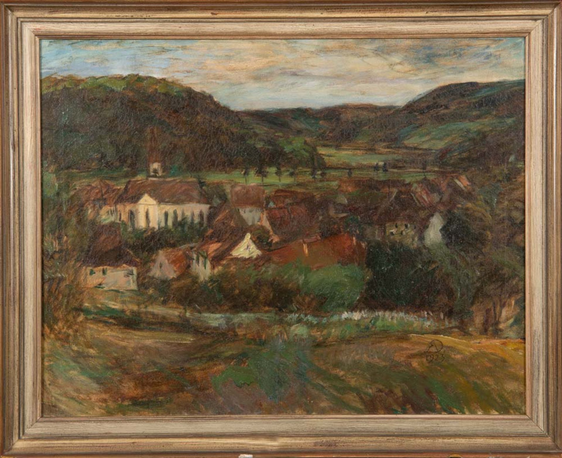 Maler des 20. Jhs. Dorfansicht, im Hintergrund Gebirge. Öl/Lw., re./u./monogr. „RD“, dat. 1923,