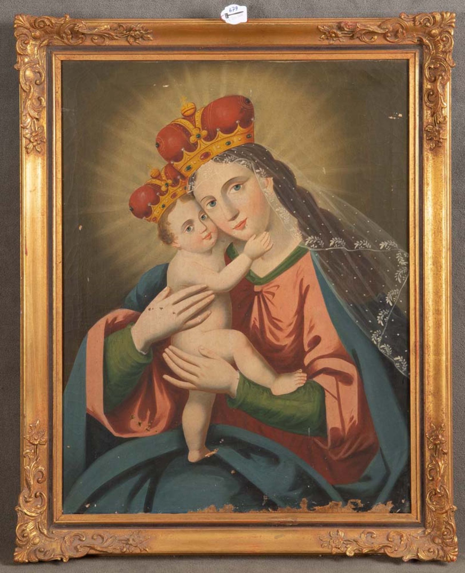 Maler des 19. Jhs. Muttergottes mit Kind. Öl/Lw., gerahmt, 68 x 56 cm. (besch.) **