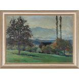 Alfred Naegeli (1884-1937) attrib. Hügelige Landschaft mit Gebäude. Öl/Malkarton, gerahmt, 33 x 46