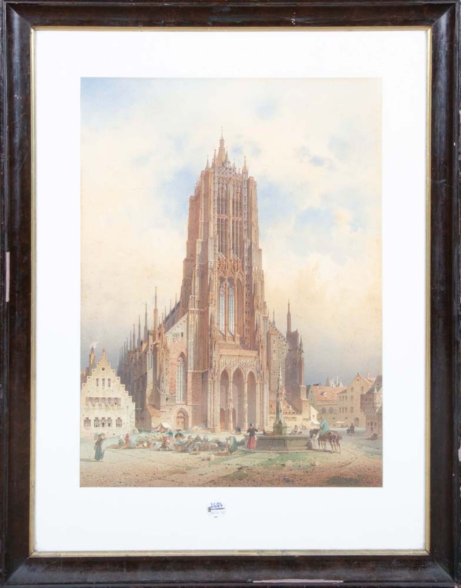 Friedrich Eibner (1825-1877). Das Ulmer Münster. Aquarell/Papier, verso beschriftet auf Original-