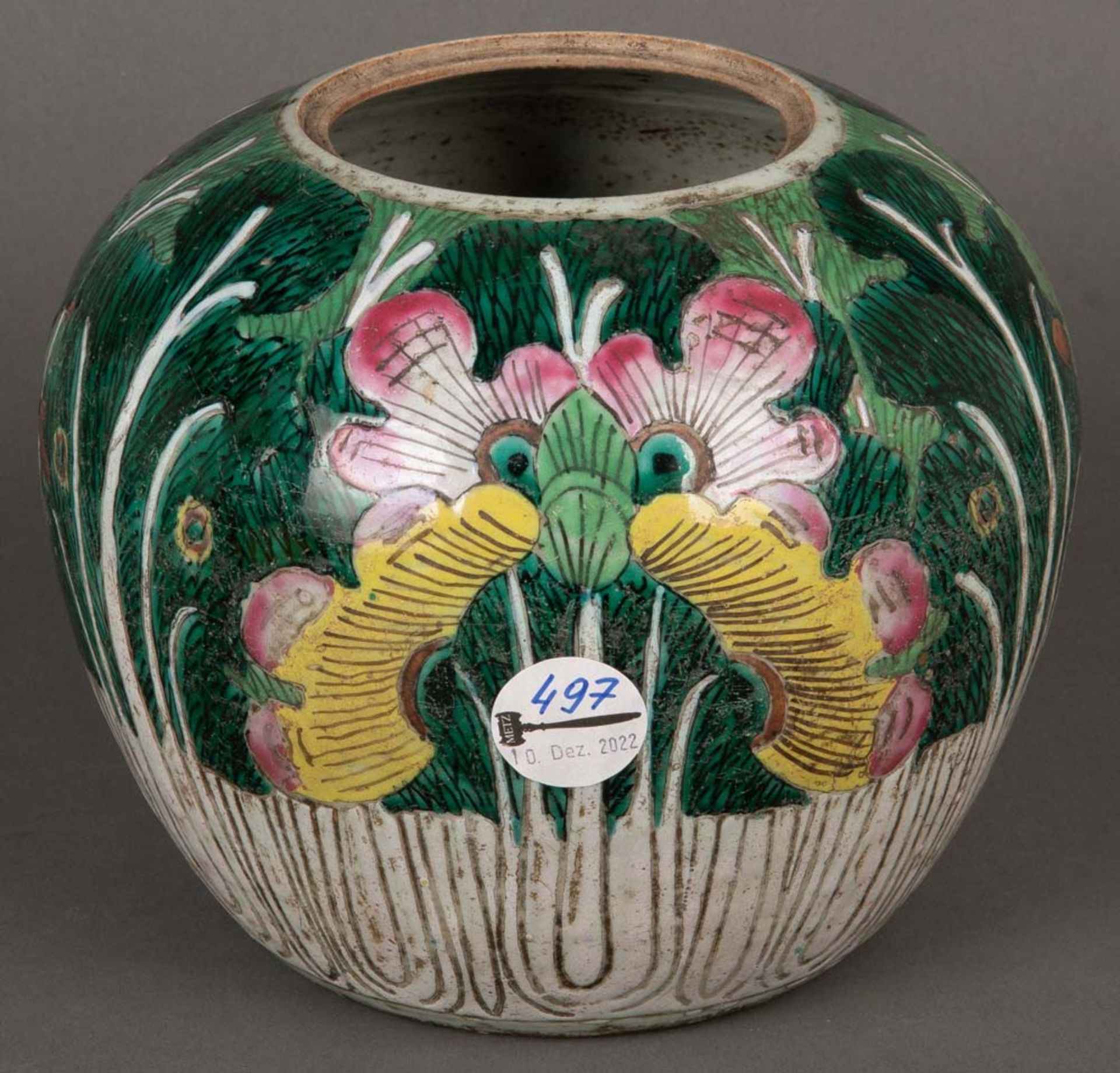 Vase. Asien. Keramik, bunt bemalt, H=20 cm.