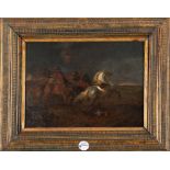 August Querfurt (1696-1761) attrib. Reiterschlacht. Öl/Holz, gerahmt. 27 x 37 cm.