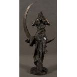 Sitzende Frau auf Sichel. Weißbronze, H=77 cm. **