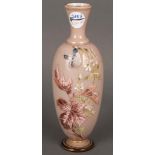 Jugendstil-Vase, Frankreich 1900-1905. Farbloses Glas, farbig überfangen, geätzt und emailliert, H=