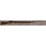 Steinschlossgewehr mit Bajonett. Belgien 19. Jh. Schaft aus Nussbaum, Lauf L=103 cm, Gesamtlänge L=