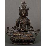 Guanyin-Figur. Asien. Bronze, auf Holzsockel, H=21 cm.