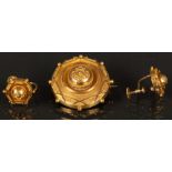 Brosche und Paar Ohrclips. 14 ct Gold, ca. 10 g.