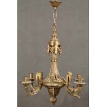 Sechsflammige Deckenlampe. Frankreich 19. Jh. Vergoldete Bronze, H=97 cm, D=65 cm. (Funktion