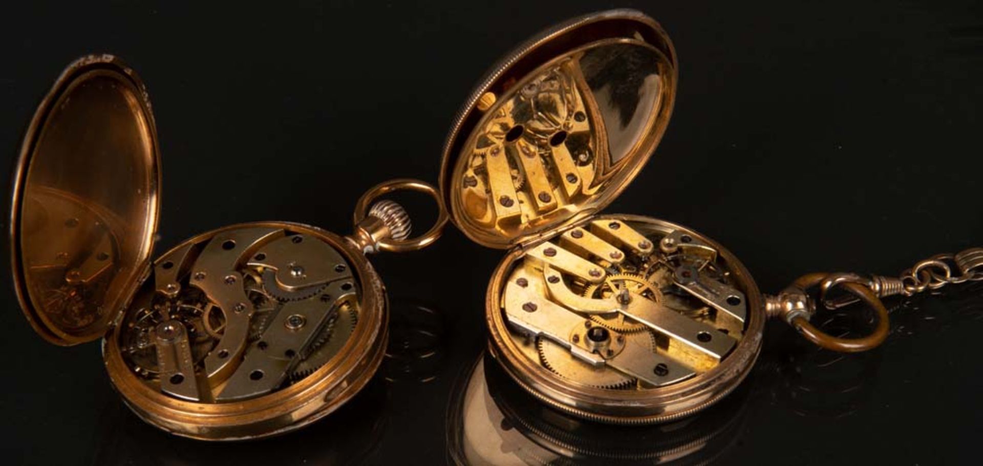 Zwei Taschenuhren. Patek Philippe / Boucheron. 14 ct Goldgehäuse, eine mit Kette, 14 ct Gold, ca. - Bild 2 aus 2