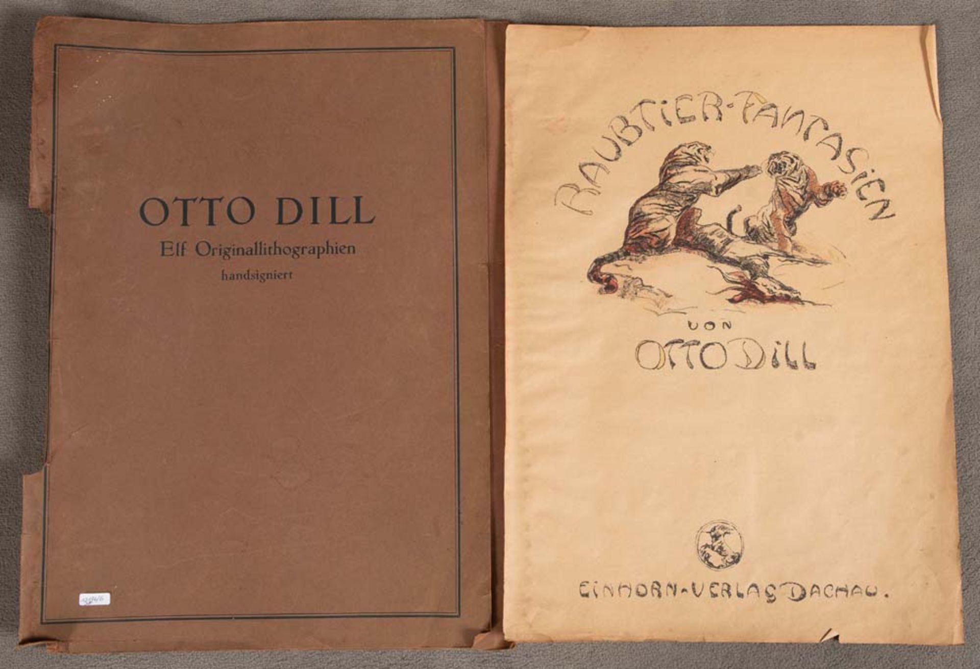 Otto Dill (1884-1957). Raubtierfantasien. Zehn Lithografien in Mappe, re. / li. bzw. u. sign., 28,