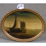 Maler des 19. Jhs. Segelboote am Strand. Öl/Spanplatte, mi./u./unleserlich sign., gerahmt, H=17