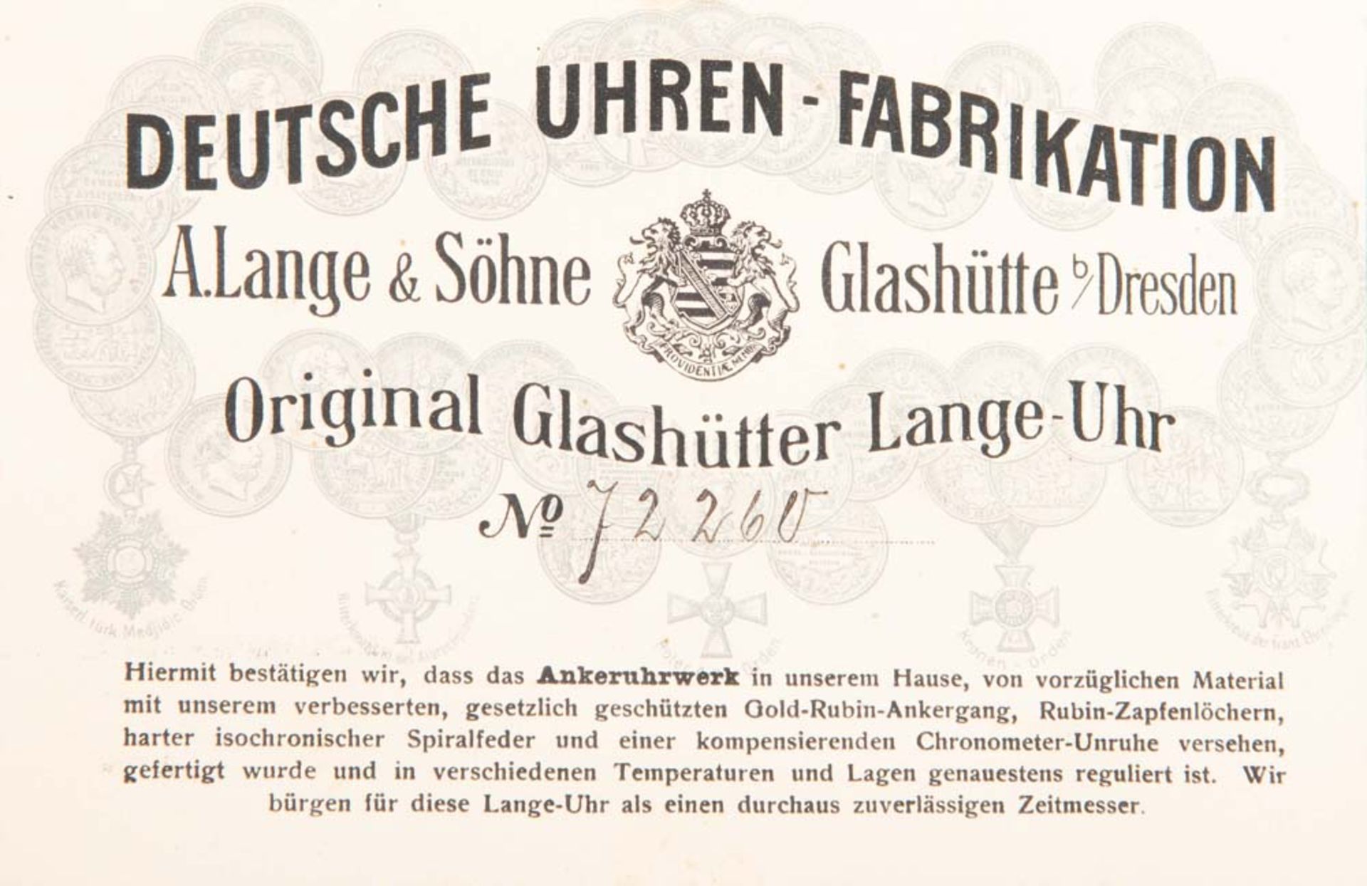 Taschenuhr. Deutsche Uhren-Fabrikation Glashütte, A. Lange & Söhne. Werknummer „72260“, mit - Bild 8 aus 9