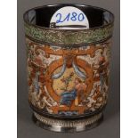 Becher. Frankreich 19. Jh. Silber mit Reliefdekor, ca. 121 g, teilw. farbig bemalt, am Boden