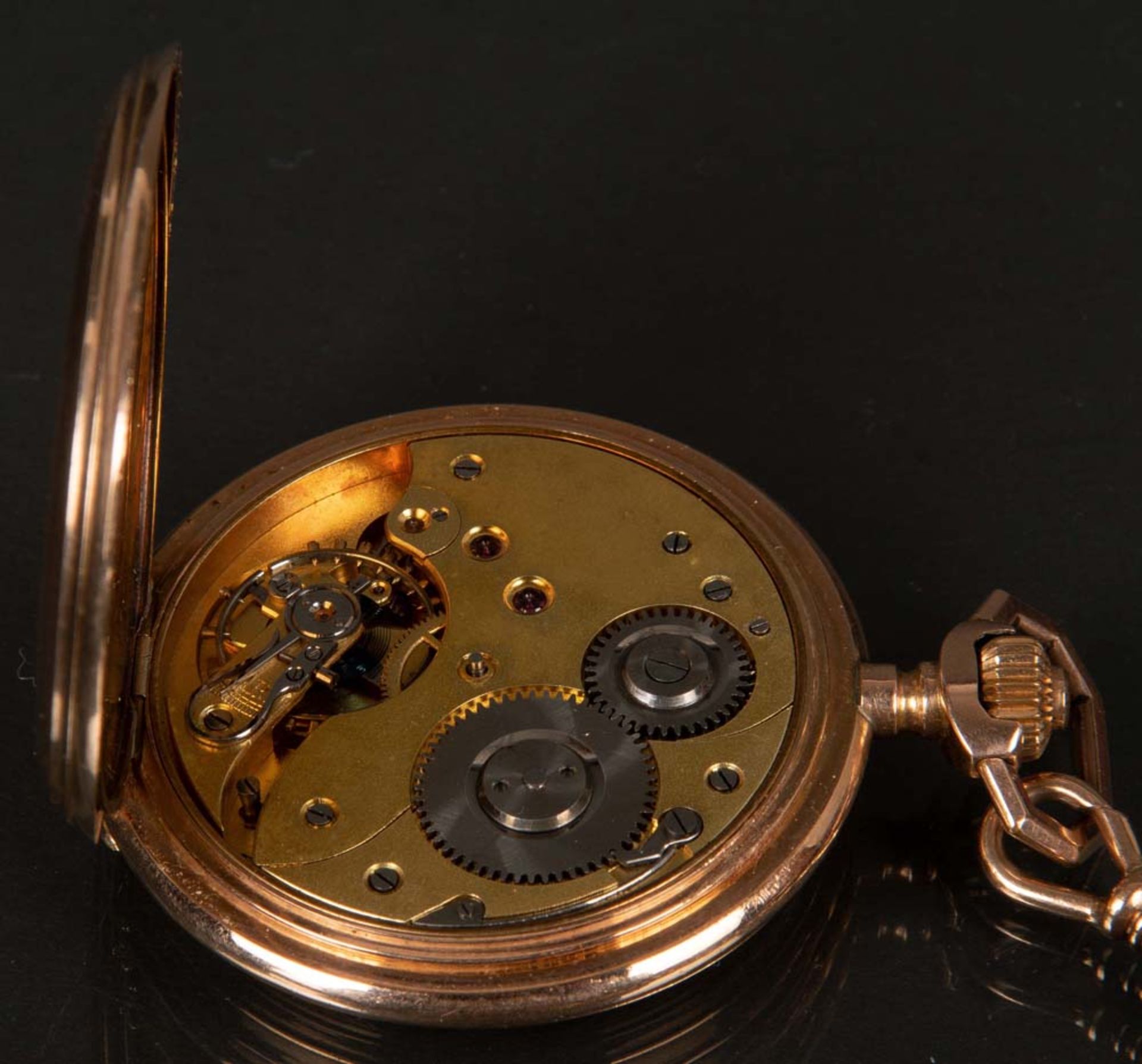 Taschenuhr. 14 ct Gold / Kette 8 ct Gold, ca. 38 g, im Etui. (Funktion ungeprüft) - Image 2 of 2