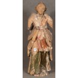 Weibliche Heiligenfigur. Deutsch 18./19. Jh. Holz, geschnitzt, Reste alter Fassung. H=72 cm. (