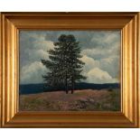Rudolf Koppenhöfer (1876-1951). Wiesenlandschaft mit Bäumen; im Hintergrund Gebirge. 40 x 50 cm. **