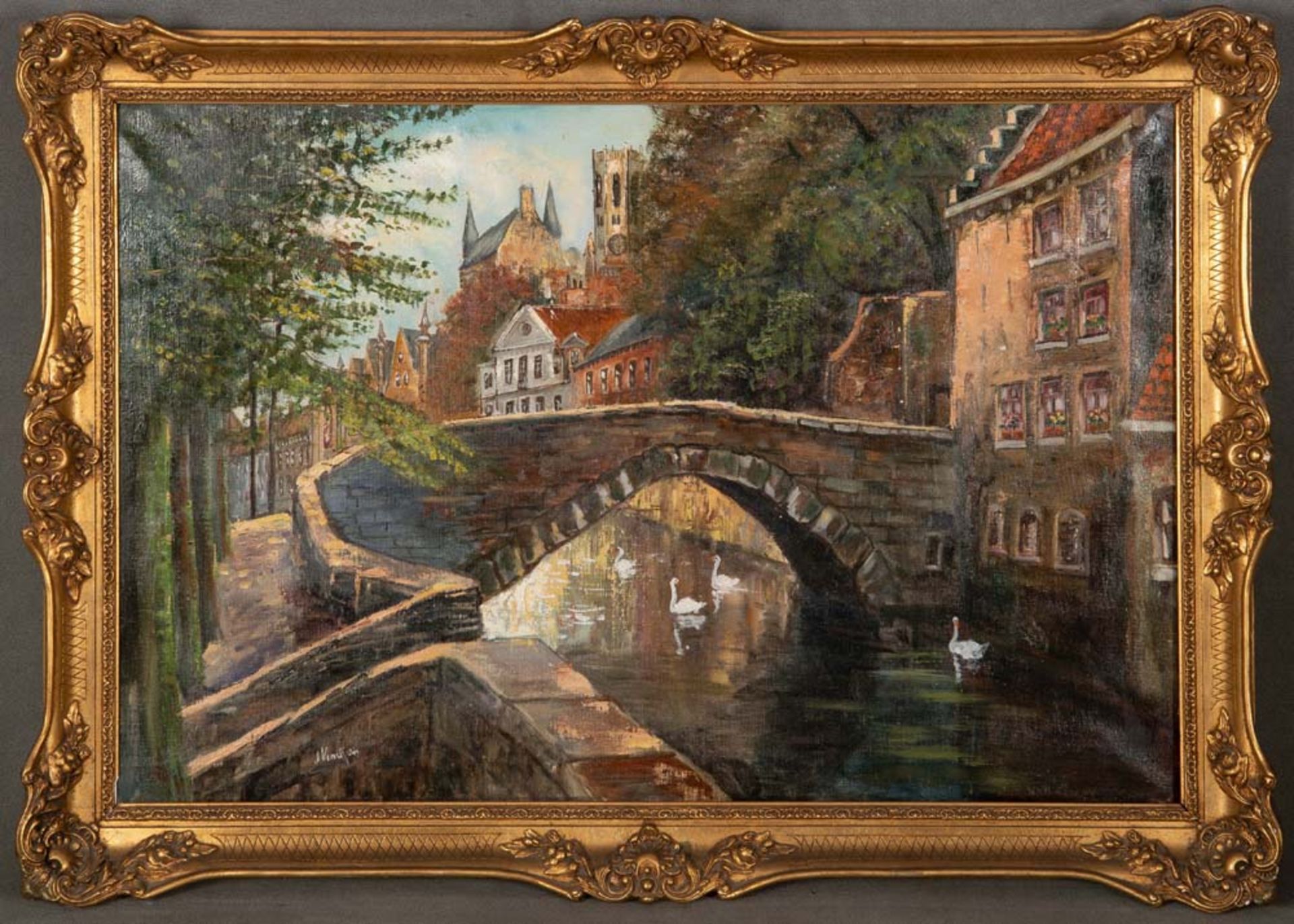 J. Vincken (geb. 1914). Ansicht von Brügge, Öl/Lw., li./u./sign., gerahmt, 60 x 90 cm. **