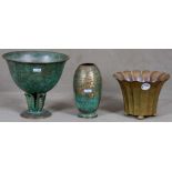 Art Déco-Fußschale und zwei -Vasen. WMF / Luxor 20. Jh. Messing, am Boden gemarkt, H=14,5 cm bis