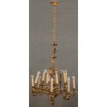 16-flammige Deckenlampe. Frankreich 19. Jh. Vergoldete Bronze, H=160 cm, D=75 cm. (Funktion