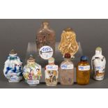 Konvolut Snuff Bottles. Asien. Porzellan / Glas / Knochen, bemalt, teilw. geschnitzt, H=6,5 bis 8,