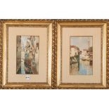 Maler des 20. Jhs. Zwei Ansichten von Venedig. Aquarell, hi./Gl./gerahmt. 28 x 16,5 cm. **