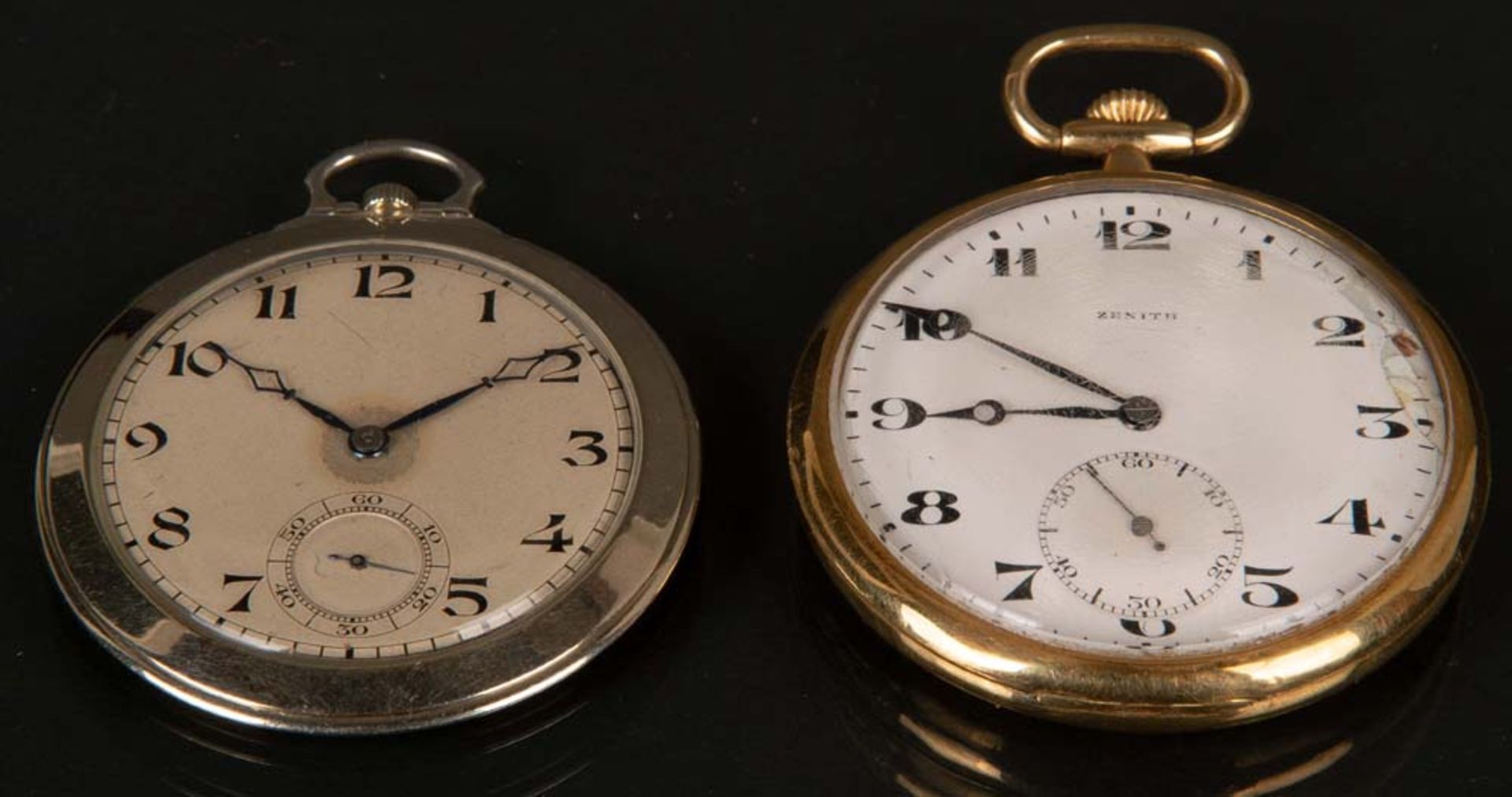 Taschenuhr. Zenith. 18 ct Gold; dazu Taschenuhr. Edelstahl, Handaufzug. (Funktion ungeprüft)