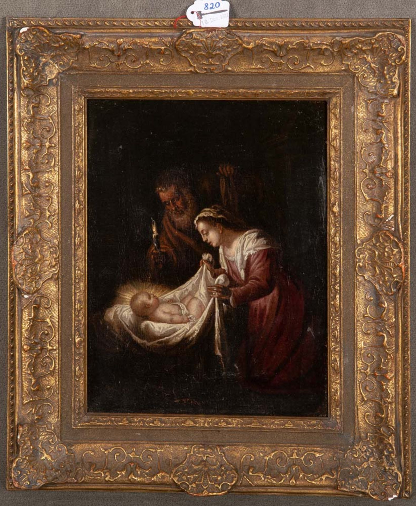 Maler des 18. Jhs. Die Heilige Familie. Öl/Lw., gerahmt, 29,5 x 23 cm. **