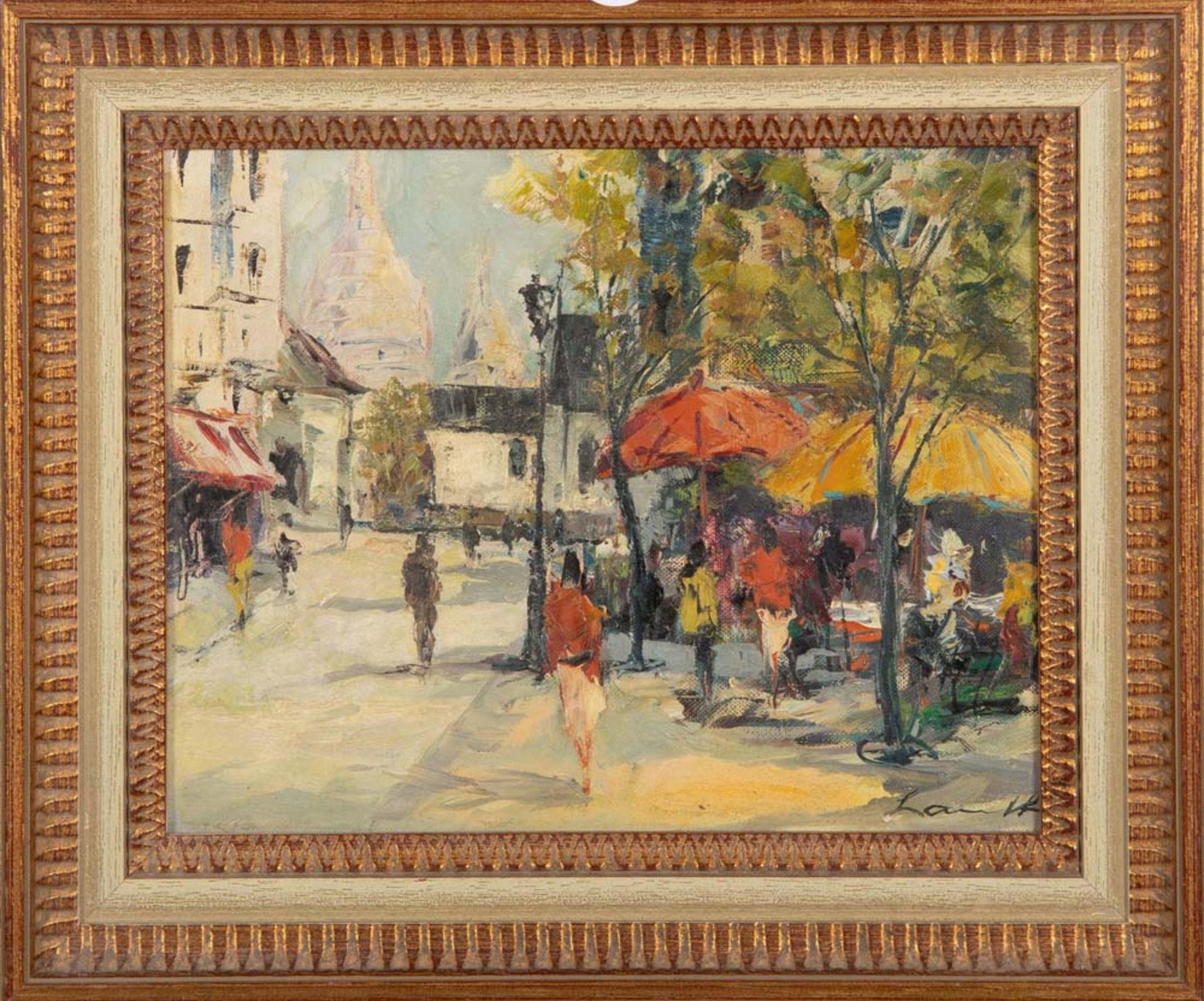 Robert Lauth (1896-1985). Bunte Straßenszene. Öl/Lw., re./u./sign., gerahmt, 24 x 30,5 cm.