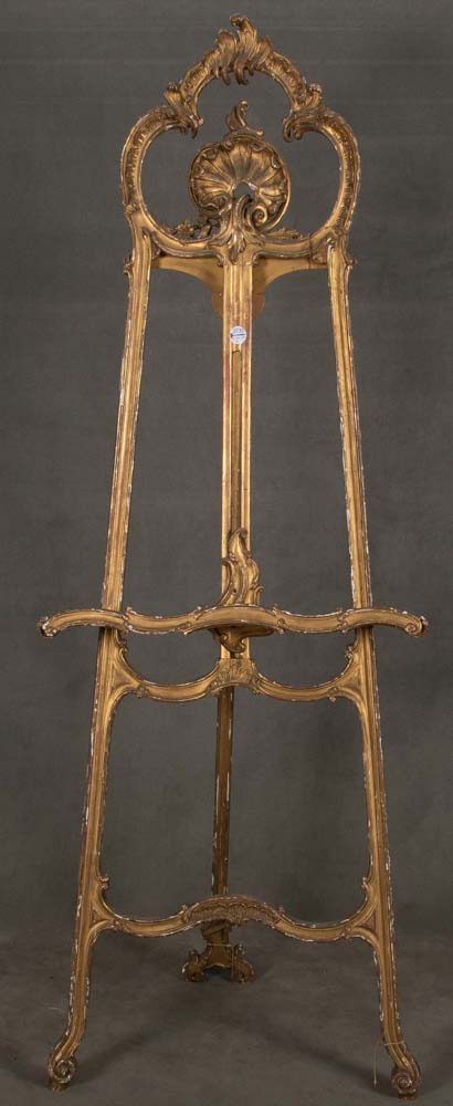 Historismus-Staffelei. Frankreich 1900. Massivholz, geschnitzt, auf Kreidegrund vergoldet, H=190 cm,