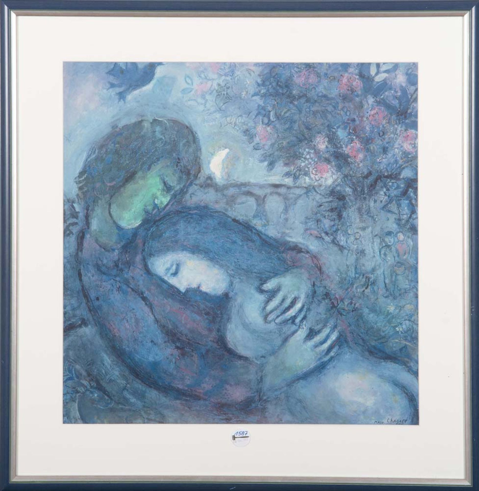 Marc Chagall (1887-1985). Liebespaar. Farblithographie, re./u./sign., hi./Gl./gerahmt, 70 x 80