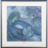 Marc Chagall (1887-1985). Liebespaar. Farblithographie, re./u./sign., hi./Gl./gerahmt, 70 x 80