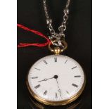 Taschenuhr mit Kette. Terray Petit. 18 ct Gold, ca. 9 g, besetzt mit Emaille / Diamantrosen. (