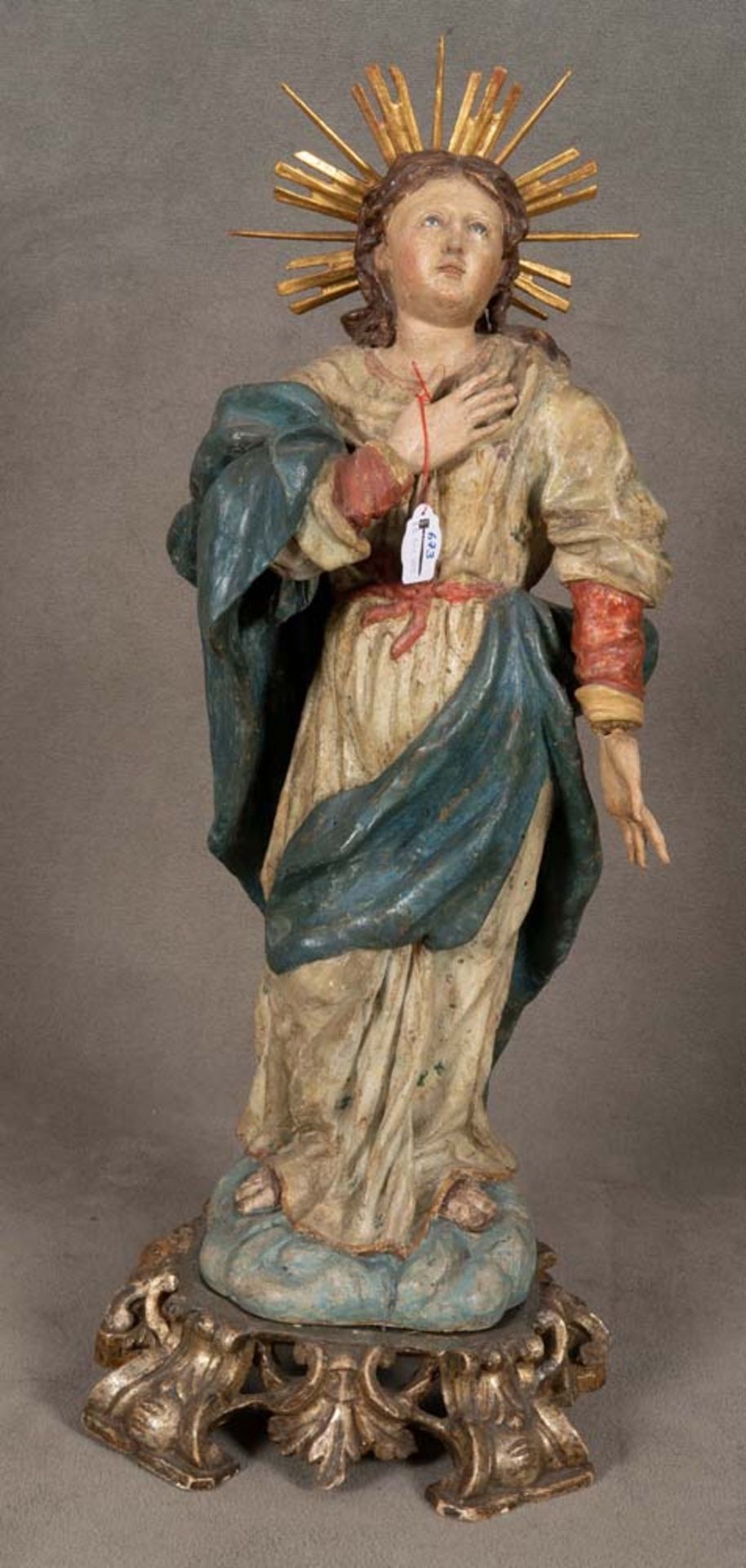 Madonna. Deutsch 19./20. Jh. Massivholz, geschnitzt, auf Kreidegrund farbig gefasst, H=73 cm. **