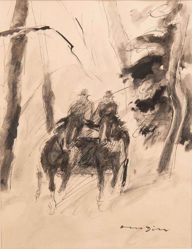 Otto Dill (1884-1957). Reiter im Wald. Tusche/Papier, re./u./sign., hi./Gl./gerahmt, 30,5 x 24