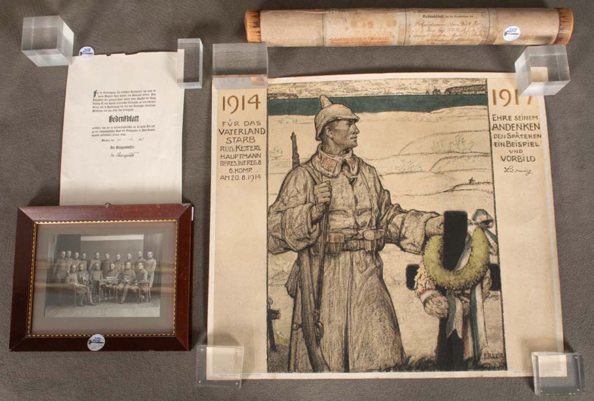 Gedenkblatt für den gefallenen Hauptmann 6. Kompanie Rud. Ketterl am 20.8.1914; dazu Original-