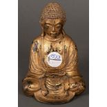 Sitzender Buddha. Asien. Bronze, vergoldet, H=17,5 cm.