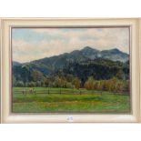 Carl Krafft (1875-1943). Thüringer Weidelandschaft, im Hintergrund Berge, Öl/Malkarton, li./u./