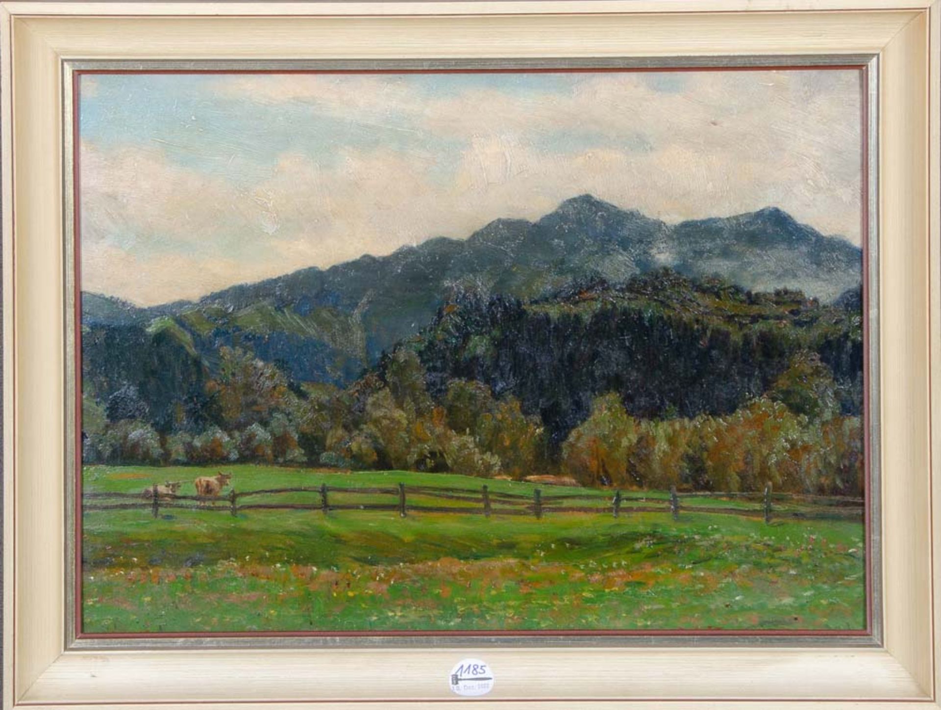 Carl Krafft (1875-1943). Thüringer Weidelandschaft, im Hintergrund Berge, Öl/Malkarton, li./u./