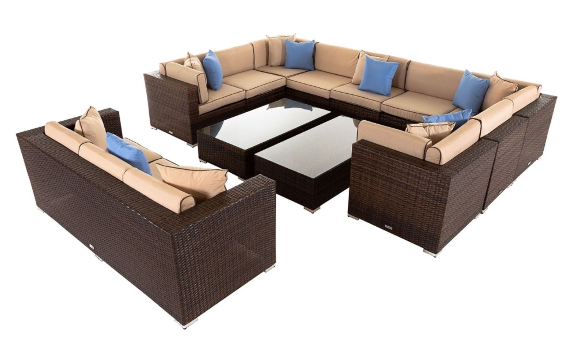 Brand New 12 Piece Rattan Garden Corner Sofa Set in Chocolate and Cream. RRP £4,799