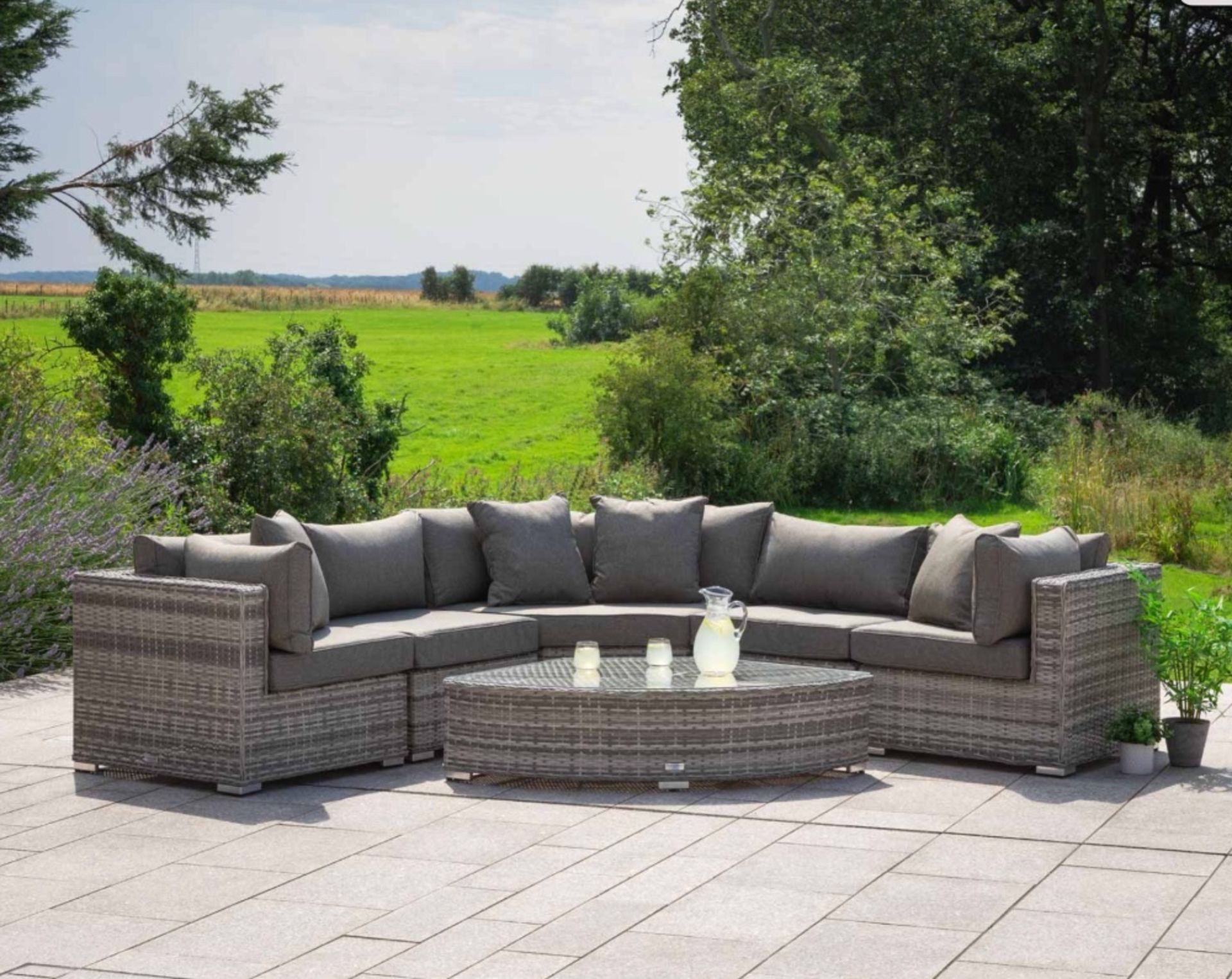 Brand New 6 Piece Angled Rattan Garden Corner Sofa Set in Grey RRP £2,499